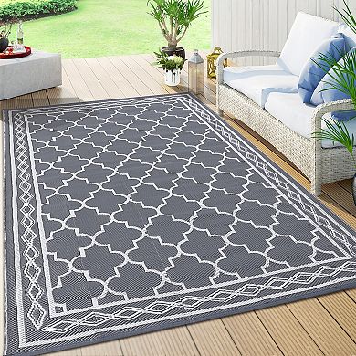 Rectangular Beach Front Porches Patio Picnic RV Camping Garage Rhomb Border Modern Moroccan Area Rug