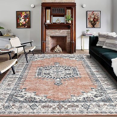 Polyester Rectangular Hallway Bathroom Entryway Kitchen Office Foldable Flower Printed Persian