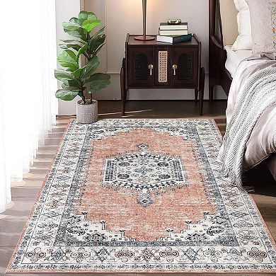 Polyester Rectangular Hallway Bathroom Entryway Kitchen Office Foldable Flower Printed Persian