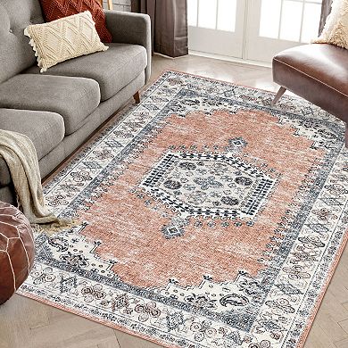 Polyester Rectangular Hallway Bathroom Entryway Kitchen Office Foldable Flower Printed Persian