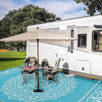 Waterproof Durable Indoor Outdoor RV Mat, Reversible Plastic Straw Patio Rug