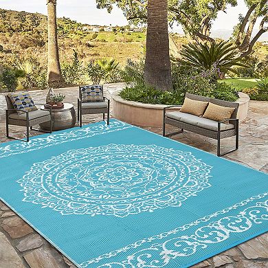 Waterproof Durable Indoor Outdoor RV Mat, Reversible Plastic Straw Patio Rug