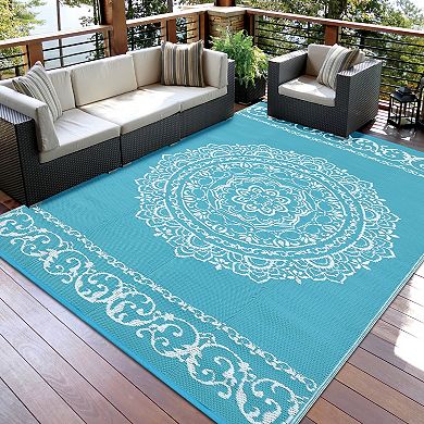 Waterproof Durable Indoor Outdoor RV Mat, Reversible Plastic Straw Patio Rug