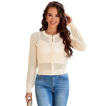 Womens Crochet Casucal Shrugs Sweaters Long Sleeve Knit Cropped Cardigans Tops