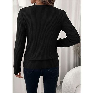 Women's Square Neck Knit Sweater 2 in 1 Layering Long Sleeve Top Casual Slim Fit Everyday Wear