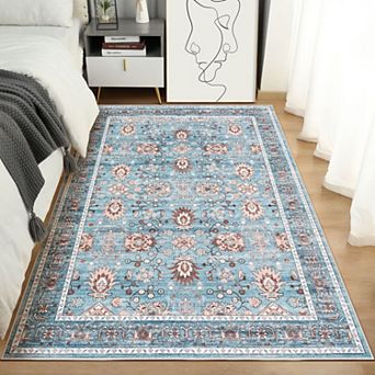 Area Rug for Living Room, Washable Vintage Printed Soft Rugs, Non Slip Low Pile Carpet