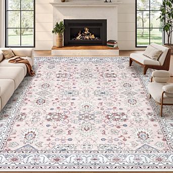 Area Rug for Living Room, Washable Vintage Printed Soft Rugs, Non Slip Low Pile Carpet