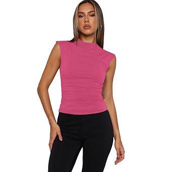 Womens Casual Sleeveless Slim Fit Solid Color Turtleneck Vest Slim Fit Stretch Ribbed Basic Vest