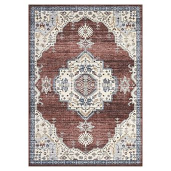Washable Floor Cover Traditional Soft Thin Accent Rug Vintage Low Pile Distressed Indoor Carpet
