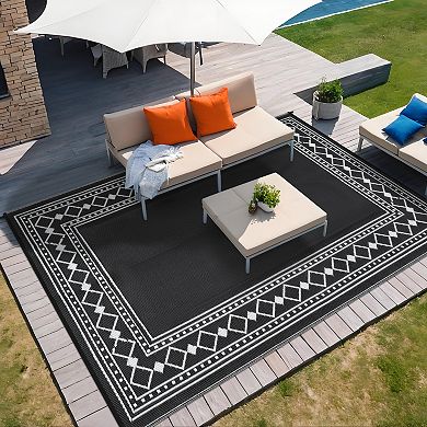 Plastic Rectangular Beach Front Porches Patio Picnic RV Camping Garage Rhombus Geometric Area Rug