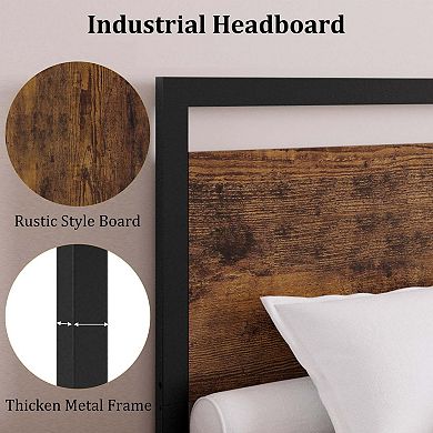 Bed Frame with Wood Headboard and Footboard, with Under Bed Storage, No Box Spring Needed