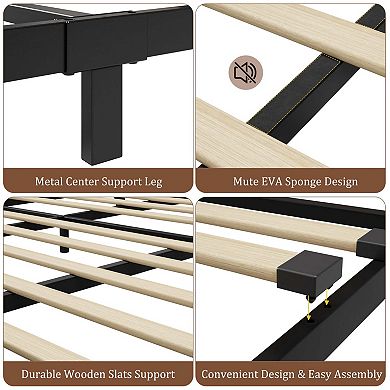 Bed Frame with Wood Headboard and Footboard, with Under Bed Storage, No Box Spring Needed