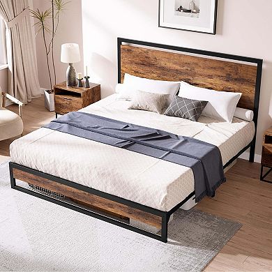 Bed Frame with Wood Headboard and Footboard, with Under Bed Storage, No Box Spring Needed