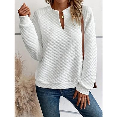 Women's Textured Pullover V-Neck Long Sleeve Casual Dressy Work Office Sweatshirt