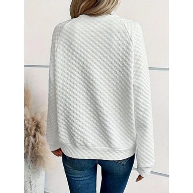 Women's Textured Pullover V-Neck Long Sleeve Casual Dressy Work Office Sweatshirt