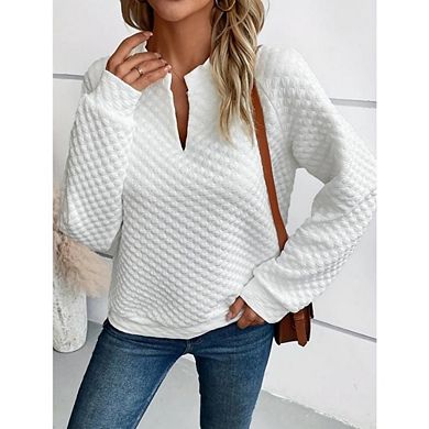 Women's Textured Pullover V-Neck Long Sleeve Casual Dressy Work Office Sweatshirt