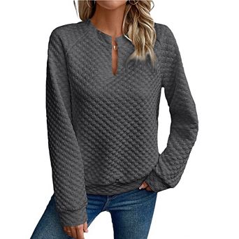 Women's Textured Pullover V-Neck Long Sleeve Casual Dressy Work Office Sweatshirt
