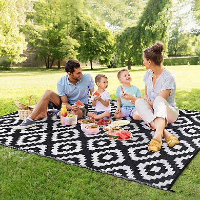 Plastic Straw Area Rug, Geometric RV Mat for Patio Porch Balcony Backyard Beach Camping Picnic Deck