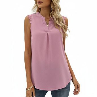 Women's Tank Tops V Neck Sleeveless Lace Blouse Casual Vest Summer Solid Color Shirts