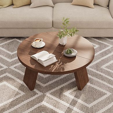 Round Wood Coffee Tables for Living Room,Circle Coffee Table,for Apartment, Easy Assembly