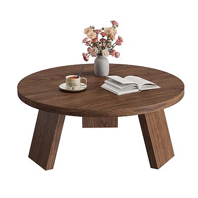 Round Wood Coffee Tables for Living Room,Circle Coffee Table,for Apartment, Easy Assembly