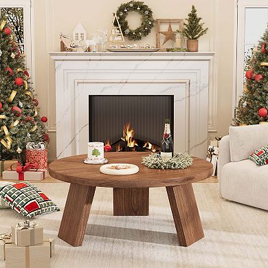 Round Wood Coffee Tables for Living Room,Circle Coffee Table,for Apartment, Easy Assembly