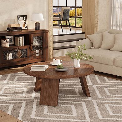 Round Wood Coffee Tables for Living Room,Circle Coffee Table,for Apartment, Easy Assembly