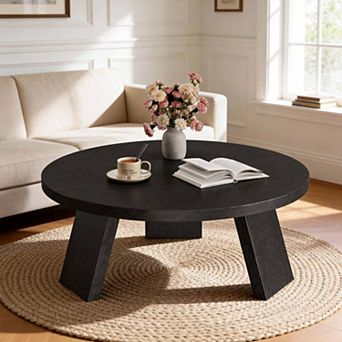 Round Wood Coffee Tables for Living Room,Circle Coffee Table,for Apartment, Easy Assembly