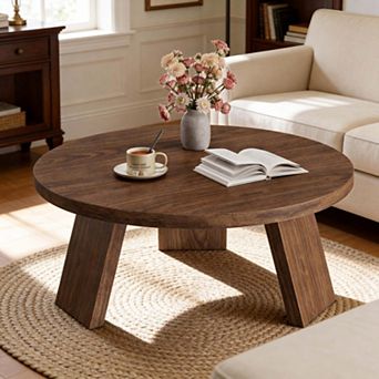 Round Wood Coffee Tables for Living Room,Circle Coffee Table,for Apartment, Easy Assembly