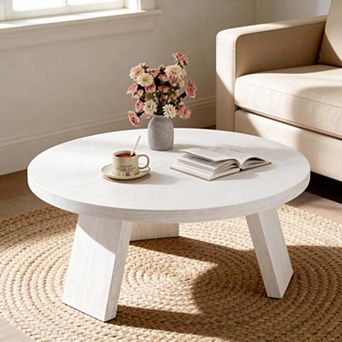 Round Wood Coffee Tables for Living Room,Circle Coffee Table,for Apartment, Easy Assembly