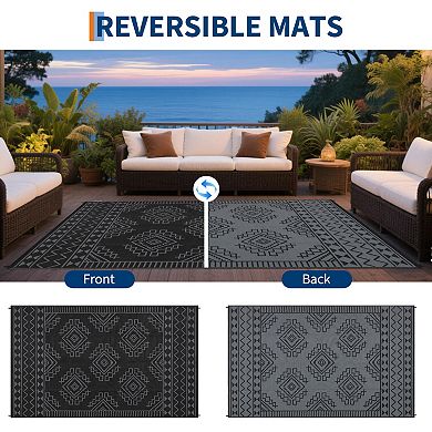 Plastic Rectangular Beach Front Porches Patio Picnic RV Camping Garage Outdoor Bohemia Area Rug