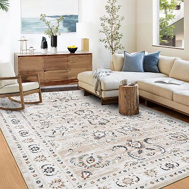 Polyester Printed Persian Medallion Washable Floral Hallway Runner Rug