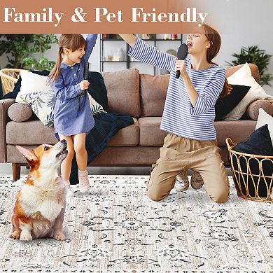 Polyester Printed Persian Medallion Washable Floral Hallway Runner Rug