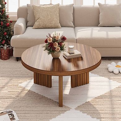 Round Coffee Table, 33.5" Coffee Table for Living Room, Wood Center Table, Small Space
