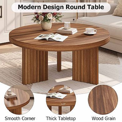 Round Coffee Table, 33.5" Coffee Table for Living Room, Wood Center Table, Small Space