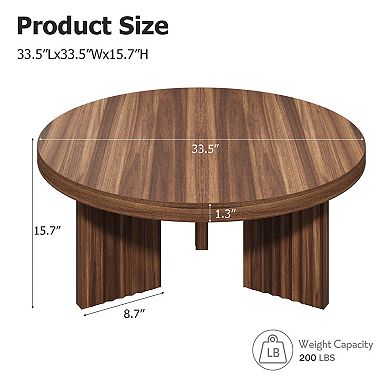 Round Coffee Table, 33.5" Coffee Table for Living Room, Wood Center Table, Small Space