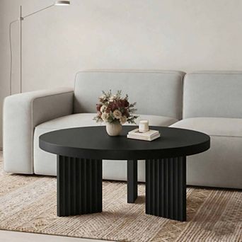 Round Coffee Table, 33.5" Coffee Table for Living Room, Wood Center Table, Small Space
