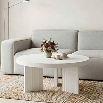 Round Coffee Table, 33.5" Coffee Table for Living Room, Wood Center Table, Small Space