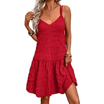 Women's V Neck Crisscross Back Ruffle Hem Dress Sleeveless Casual Summer Dress
