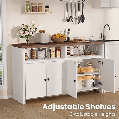 Farmhouse Buffet Sideboard Cabinet with Storage, Coffee Bar with Doors and Adjustable Shelves