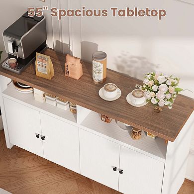 Farmhouse Buffet Sideboard Cabinet with Storage, Coffee Bar with Doors and Adjustable Shelves