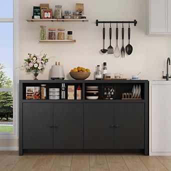 Farmhouse Buffet Sideboard Cabinet with Storage, Coffee Bar with Doors and Adjustable Shelves