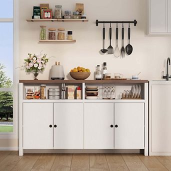 Farmhouse Buffet Sideboard Cabinet with Storage, Coffee Bar with Doors and Adjustable Shelves
