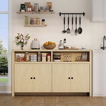 Farmhouse Buffet Sideboard Cabinet with Storage, Coffee Bar with Doors and Adjustable Shelves