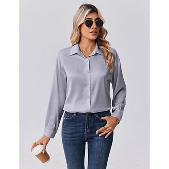 Zeagoo Women s Dressy Casual Long Sleeve Satin Silk Button Down Shirts, Business Dressy Fall Tops