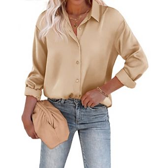 Zeagoo Women s Dressy Casual Long Sleeve Satin Silk Button Down Shirts, Business Dressy Fall Tops