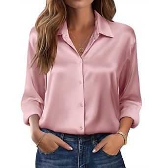 Zeagoo Women's Dressy Casual Long Sleeve Satin Silk Button Down Shirts, Business Dressy Fall Tops