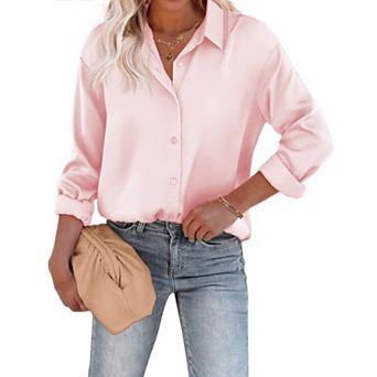 Zeagoo Women s Dressy Casual Long Sleeve Satin Silk Button Down Shirts, Business Dressy Fall Tops