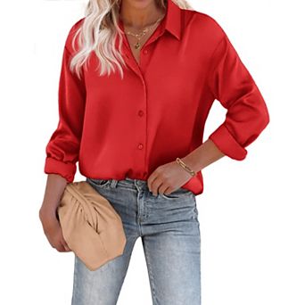 Zeagoo Women s Dressy Casual Long Sleeve Satin Silk Button Down Shirts, Business Dressy Fall Tops