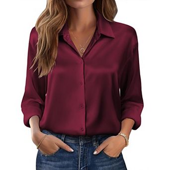 Zeagoo Women s Dressy Casual Long Sleeve Satin Silk Button Down Shirts, Business Dressy Fall Tops